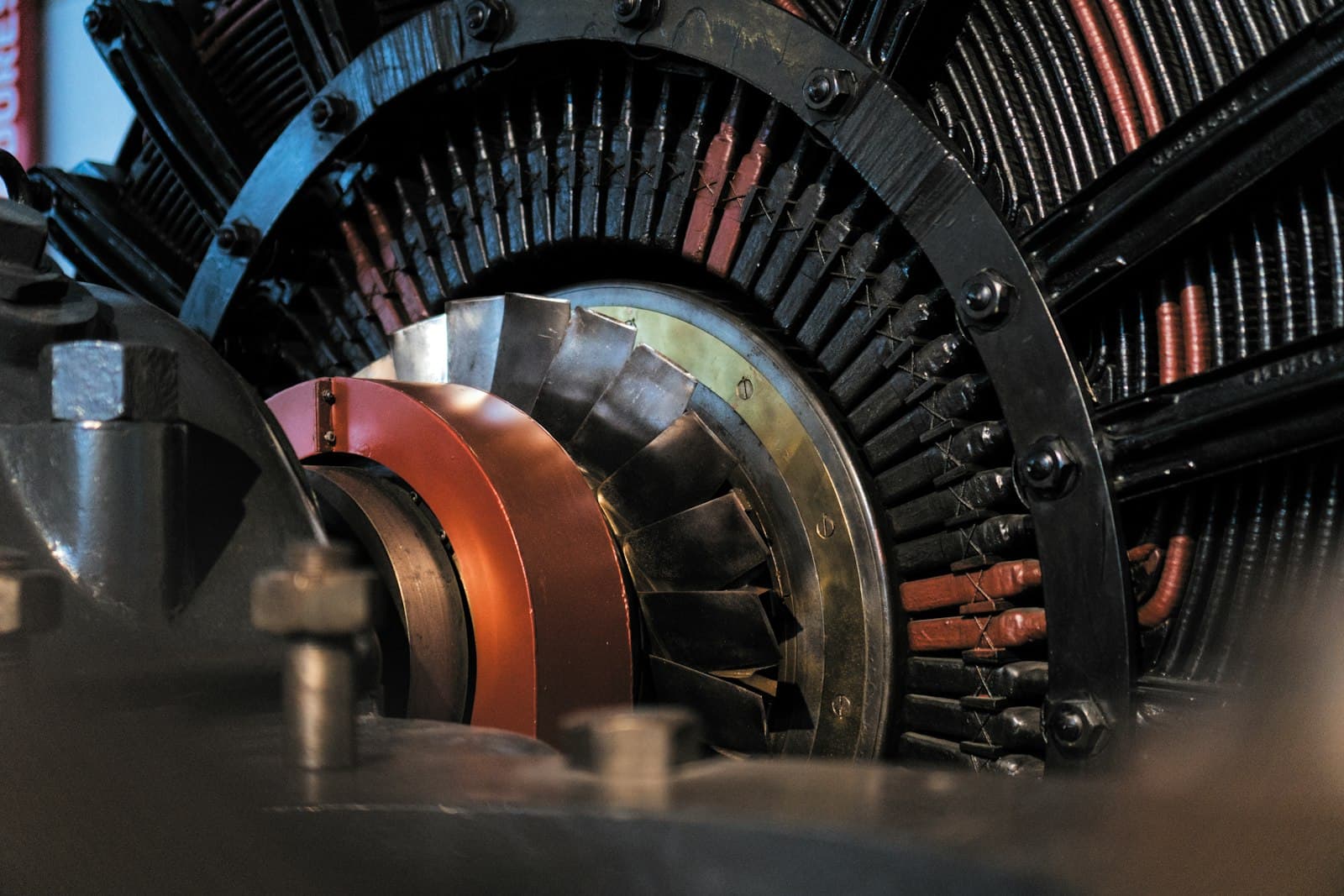 Copper windings of a large electric motor in the workshop